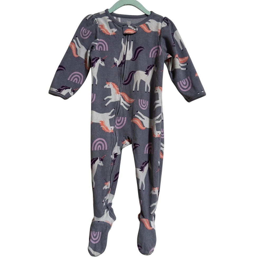 Just One You by Carters Baby Girls 18M Gray Unicorn Rainbow Fleece Footed Pajama